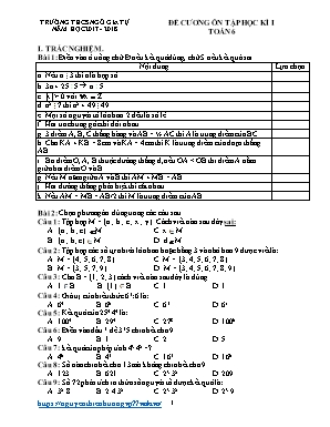 Đề cương ôn tập học kỳ I môn Toán Lớp 6 - Năm học 2017-2018 - Trường THCS Ngô Gia Tự